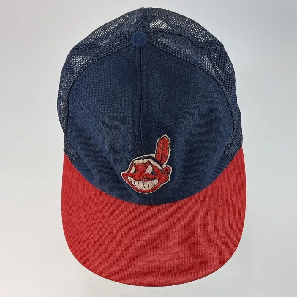 Vintage Cleveland Indians Hat Cap Snap Back Universal Industries Wahoo Mesh
